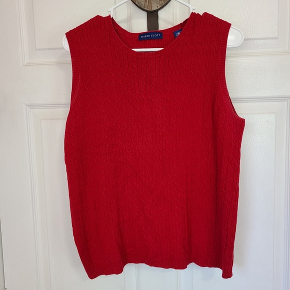 (407) Karen Scott  Woman's Sleeveless Sweater Vest, Size: Large Color: Red - Picture 4 of 10